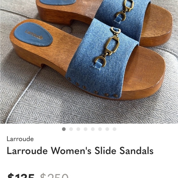 LARROUDE Blue Denim Horsebit Women's Slide Sandals - Picture 9 of 9